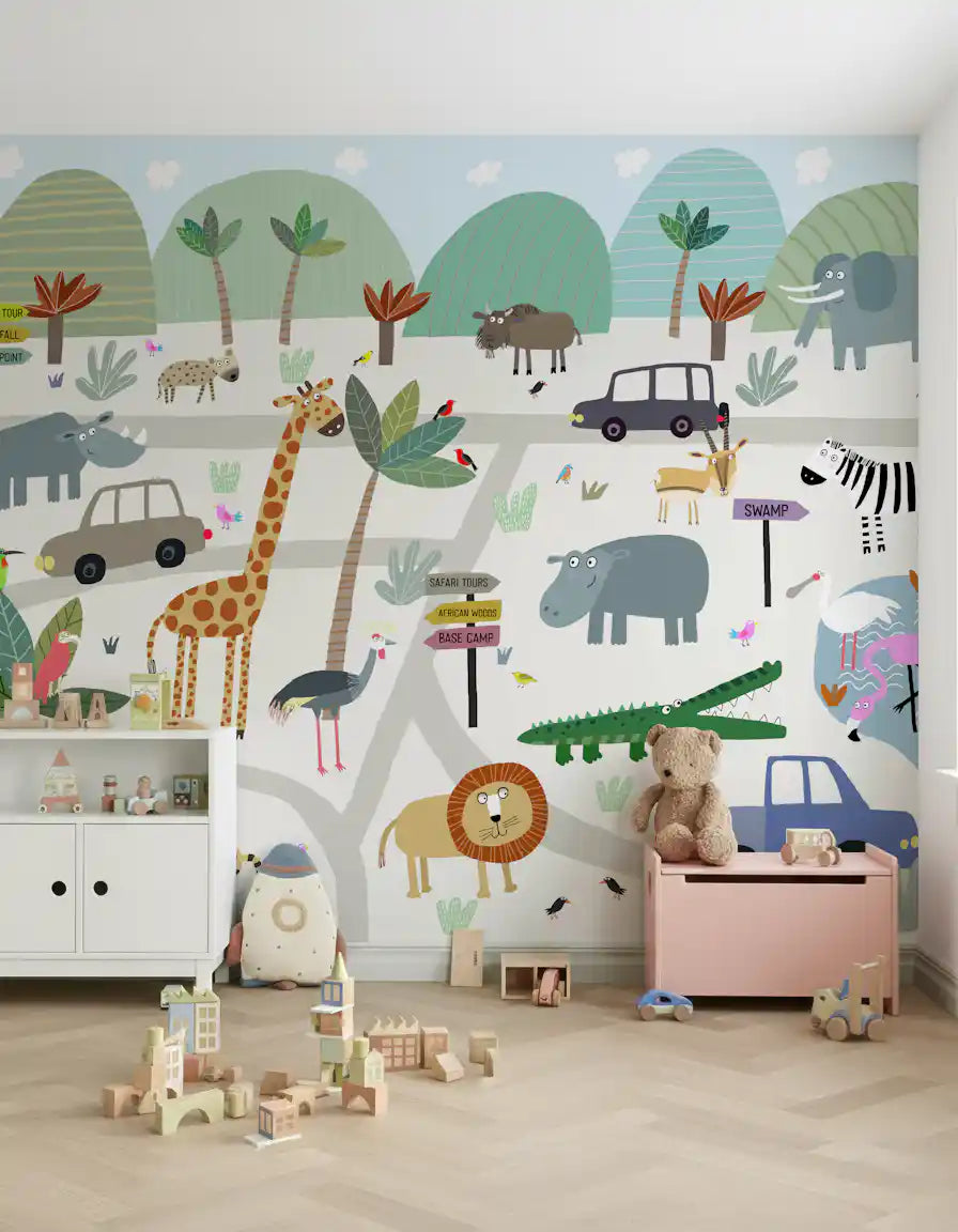Safari Animal Adventure Map Wall Mural