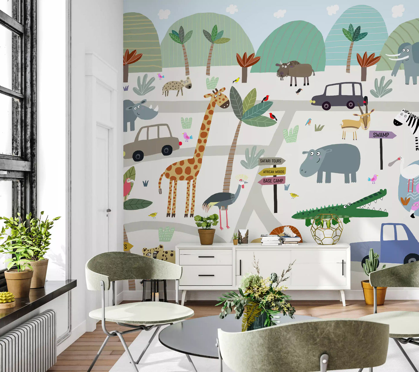 Safari Animal Adventure Map Wall Mural