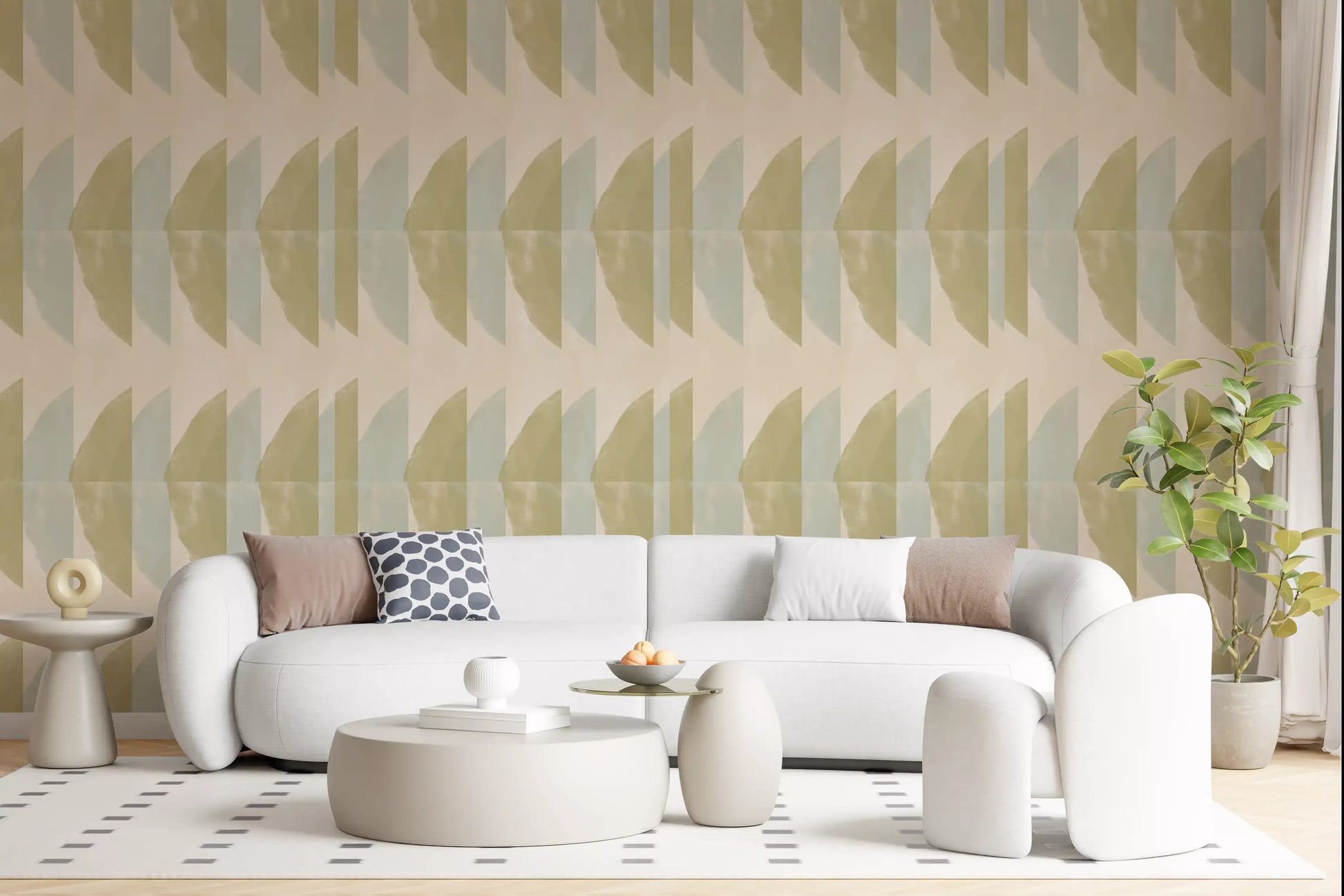 Abstract Sage and Sand Geometric Arches Wallpaper⁠