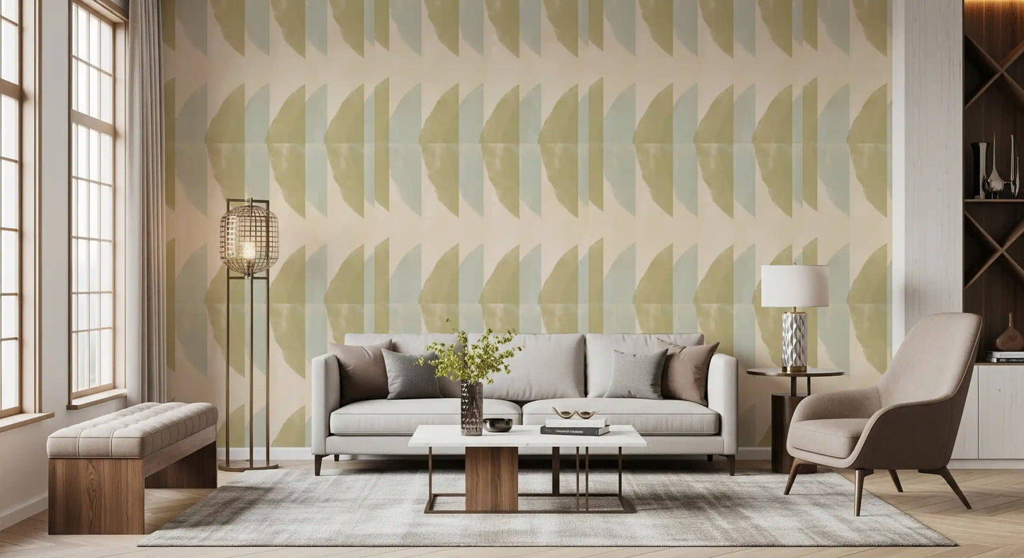 Abstract Sage and Sand Geometric Arches Wallpaper⁠