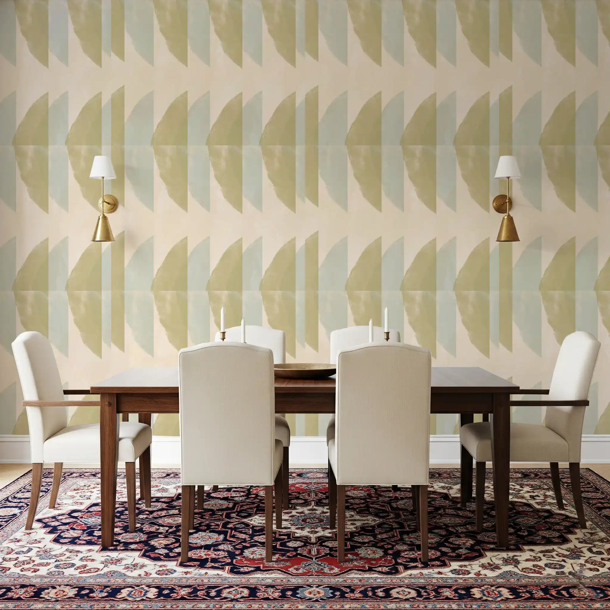 Abstract Sage and Sand Geometric Arches Wallpaper⁠