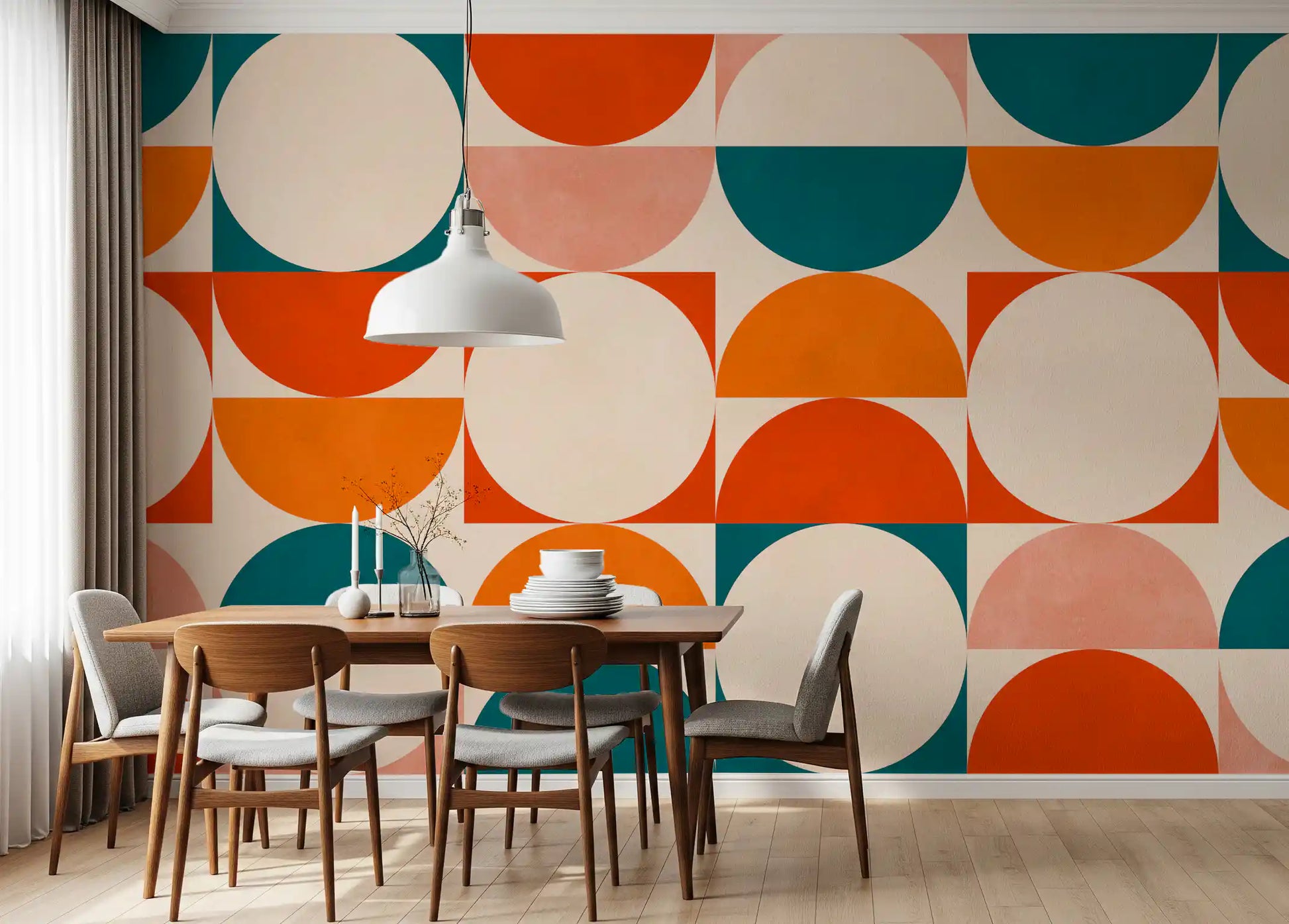 Abstract Semicircle Grid Motif Wall Mural