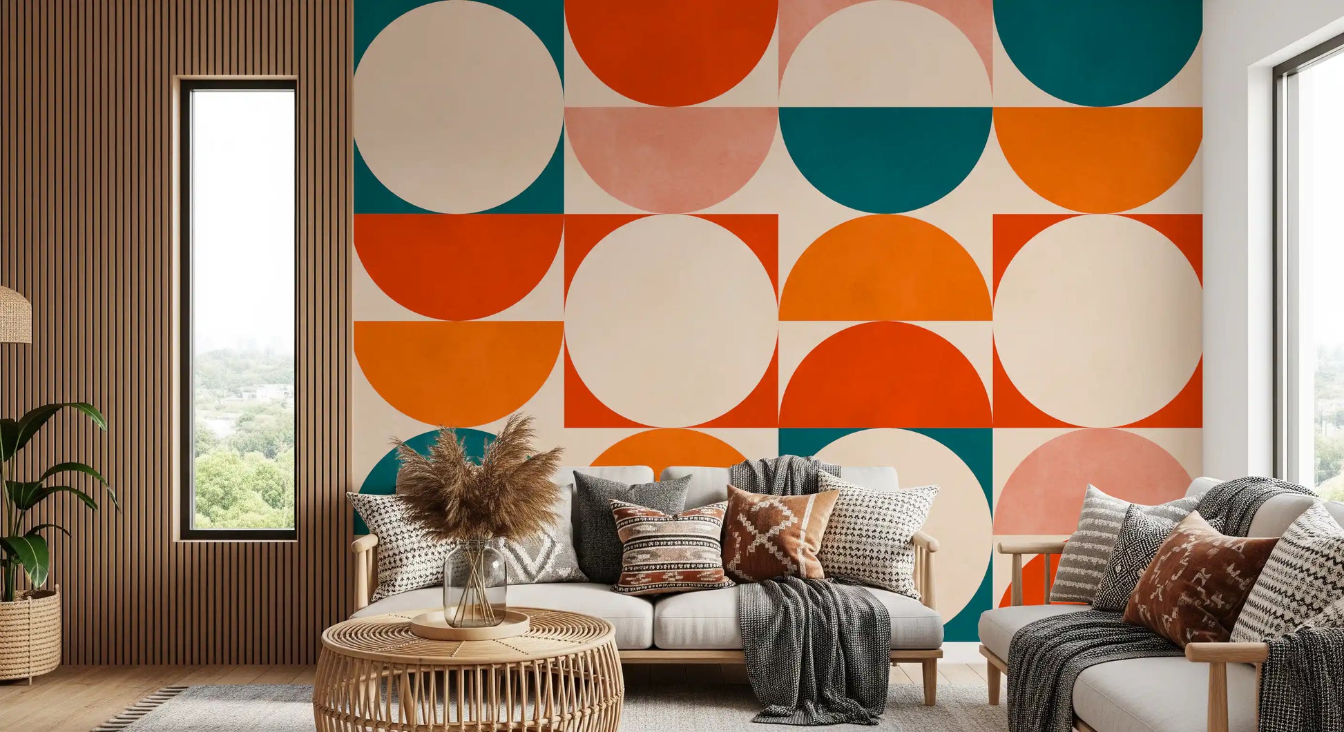 Abstract Semicircle Grid Motif Wall Mural