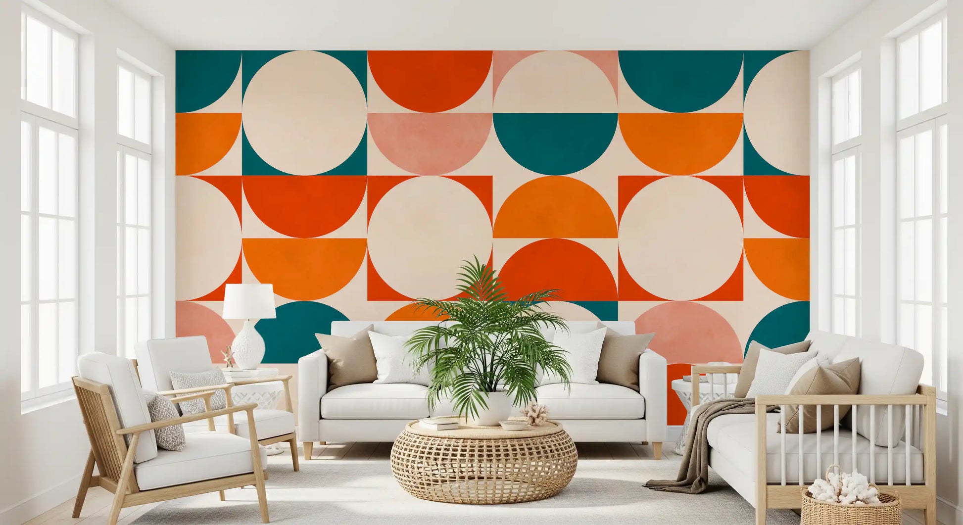 Abstract Semicircle Grid Motif Wall Mural