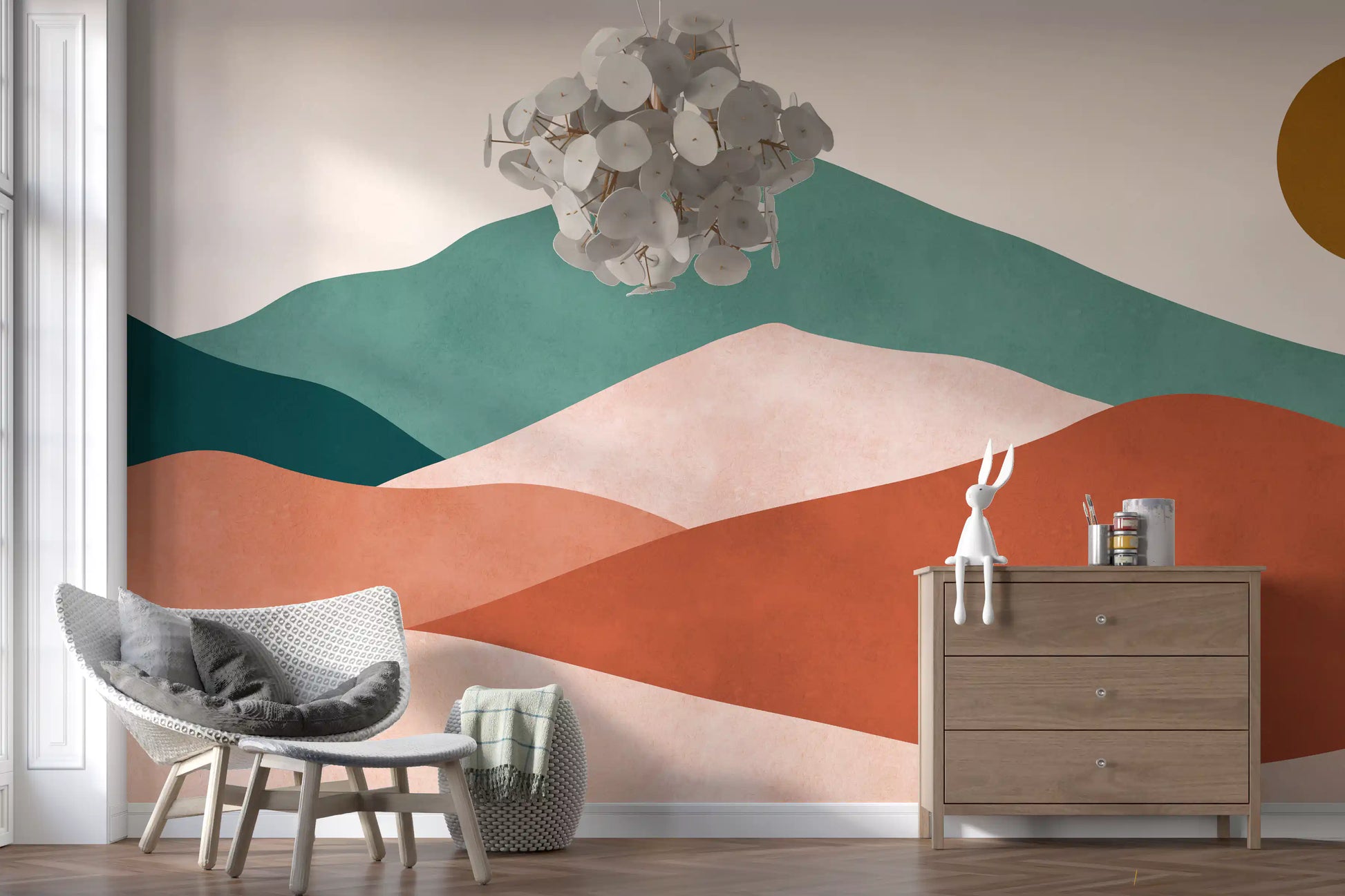 Abstract Sage and Terracotta Hills Wall Mural