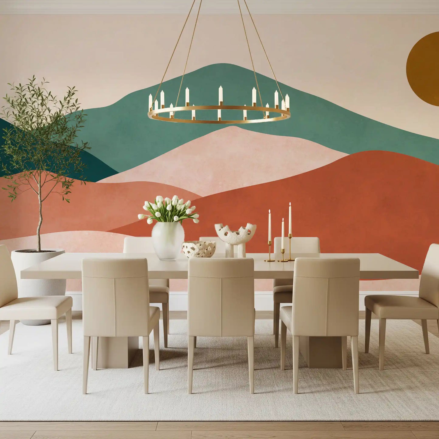 Abstract Sage and Terracotta Hills Wall Mural