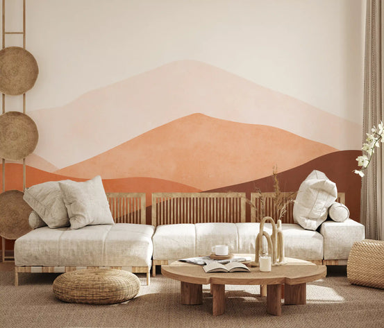 Abstract ombre mountains wall mural in warm brown, terracotta and tan tones GD11277