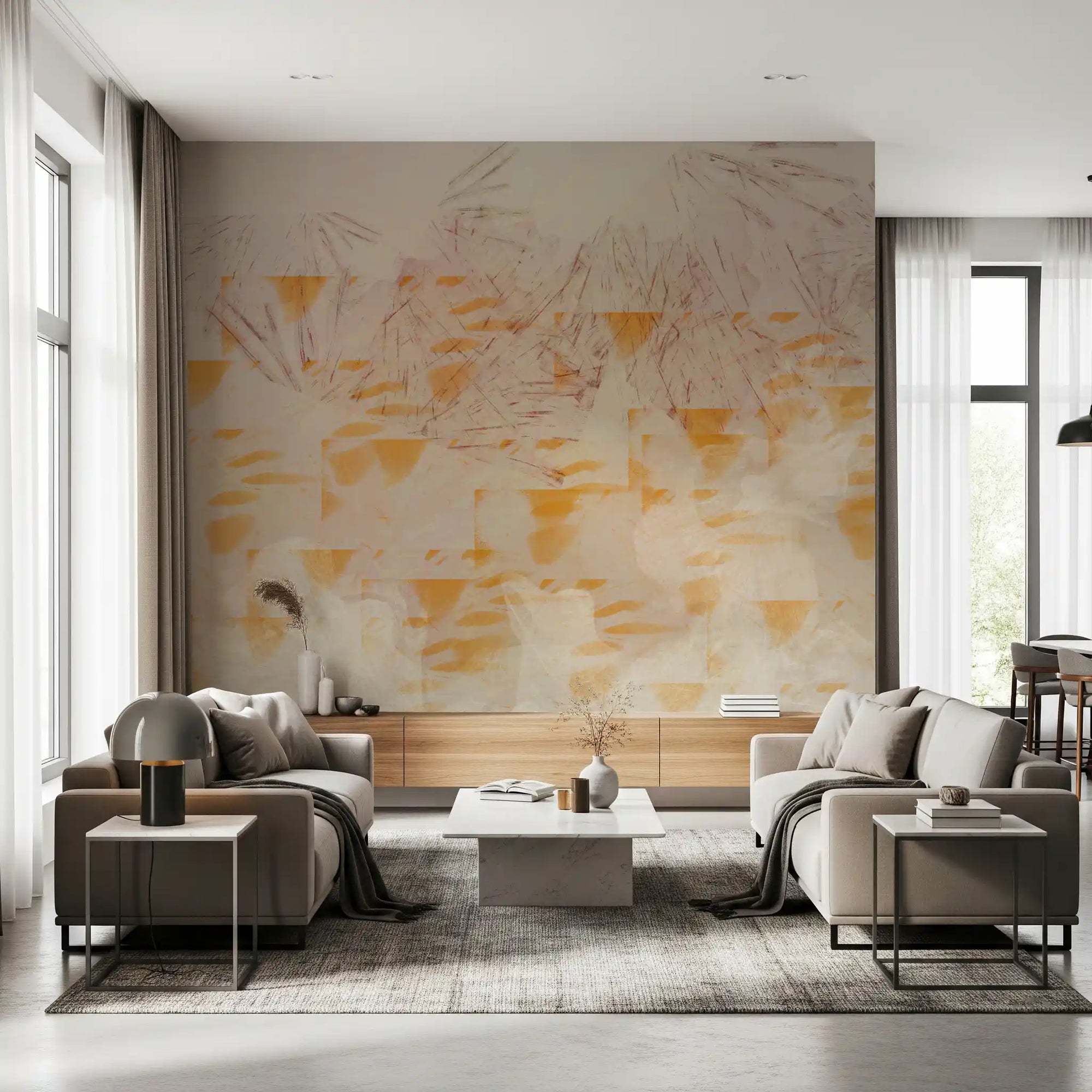 Abstract earthy textured layers wall mural in ochre, taupe and blush tones GD11280