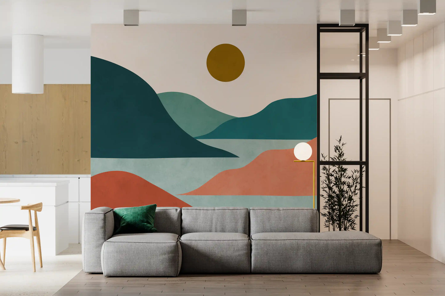 Minimalist Sunset Valley Peaks Wall Mural