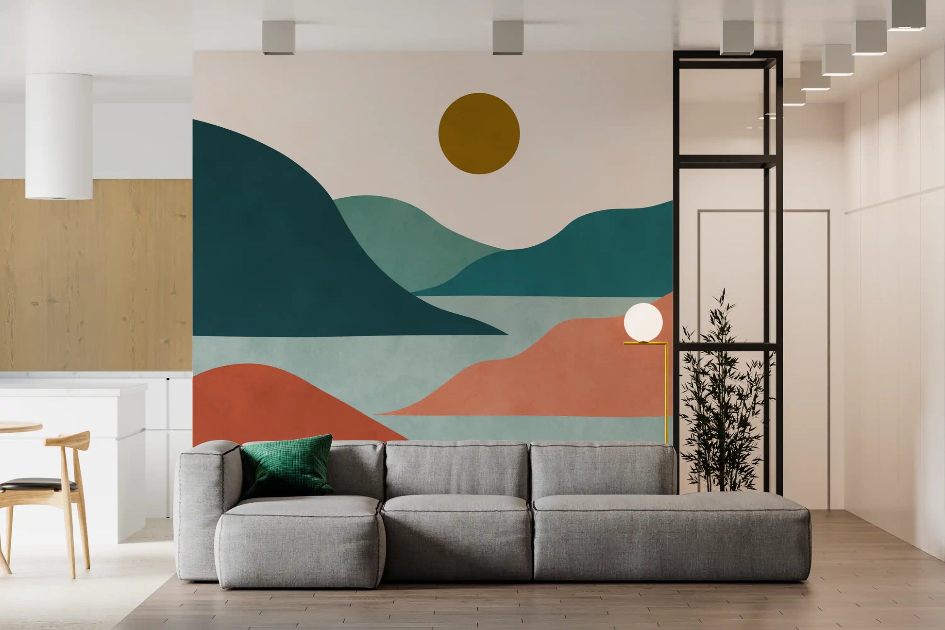 Minimalist Sunset Valley Peaks Wall Mural