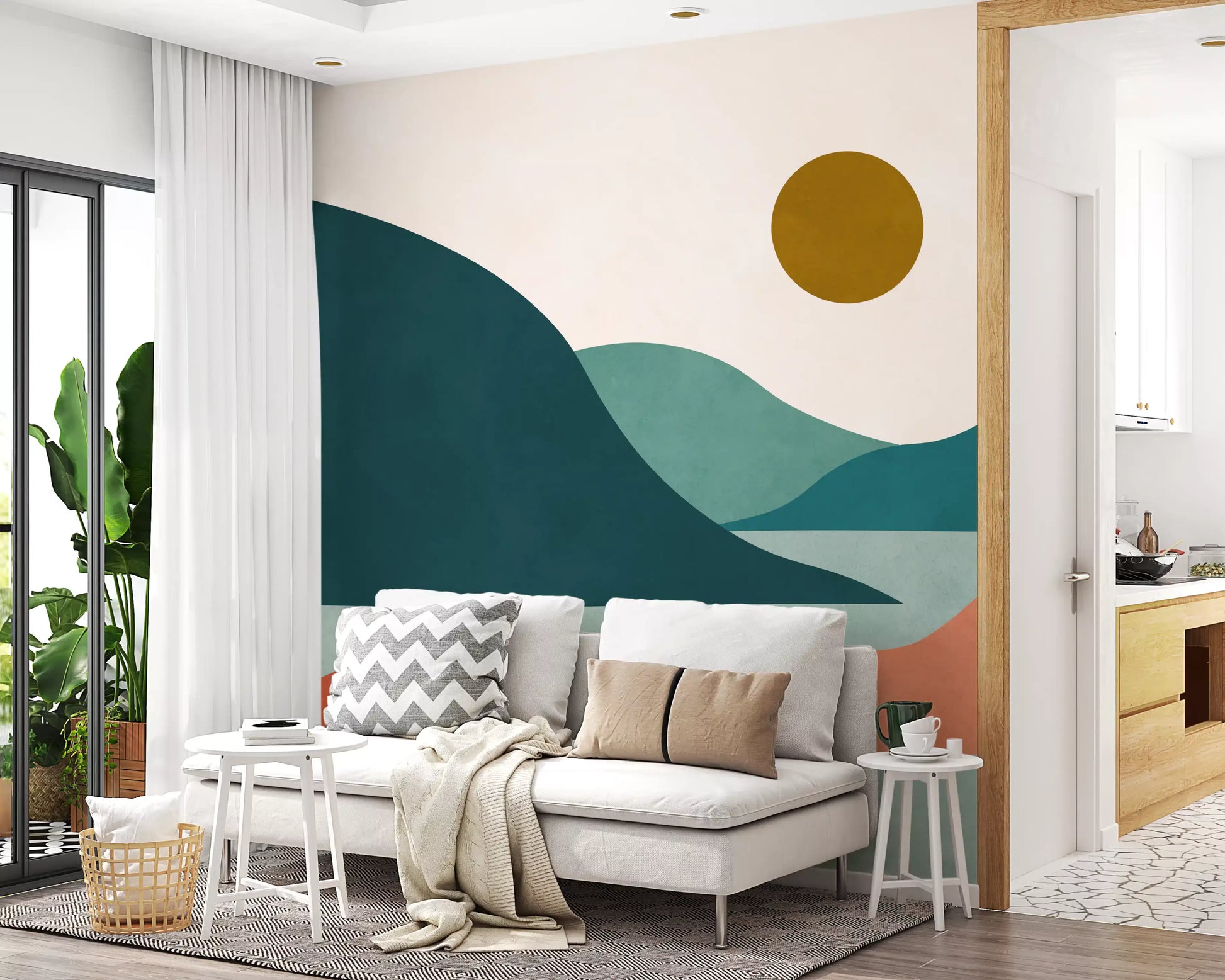 Minimalist Sunset Valley Peaks Wall Mural
