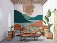 Minimalist Sunset Valley Peaks Wall Mural