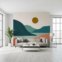 Minimalist Sunset Valley Peaks Wall Mural