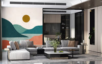 Minimalist Sunset Valley Peaks Wall Mural