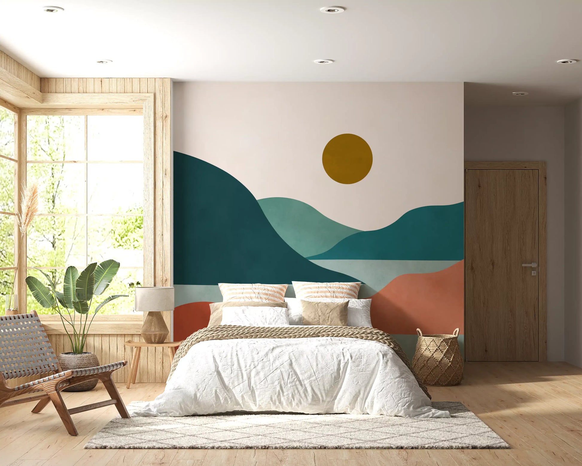 Minimalist Sunset Valley Peaks Wall Mural
