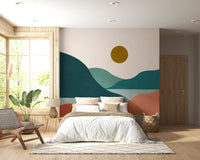 Minimalist Sunset Valley Peaks Wall Mural