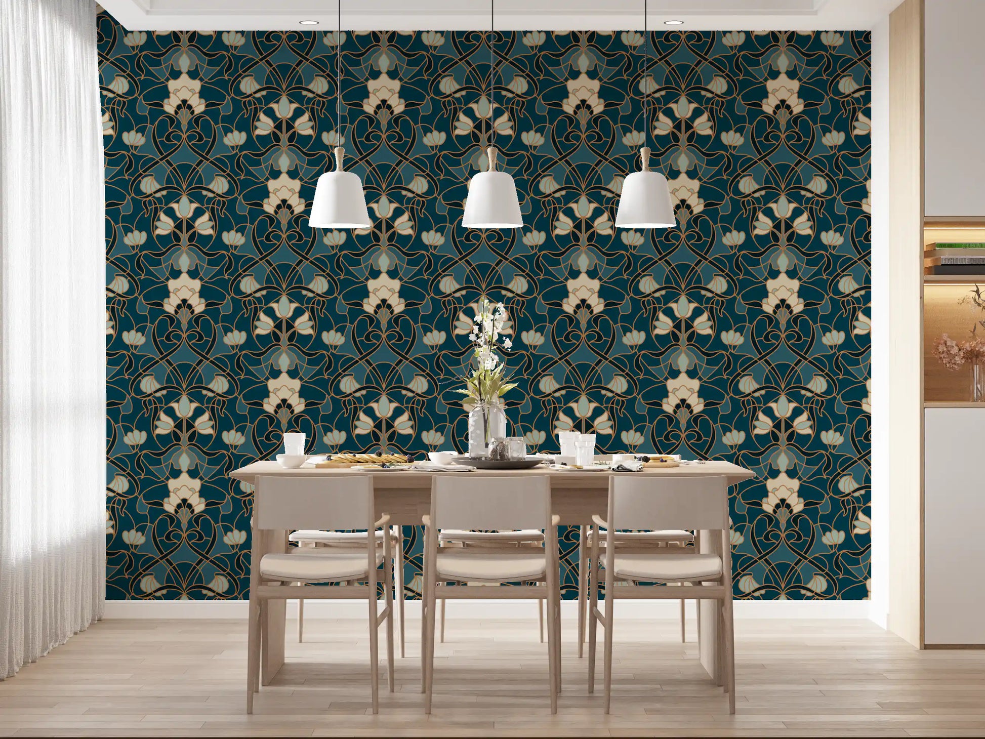Heritage Botanical Scrollwork Wallpaper⁠
