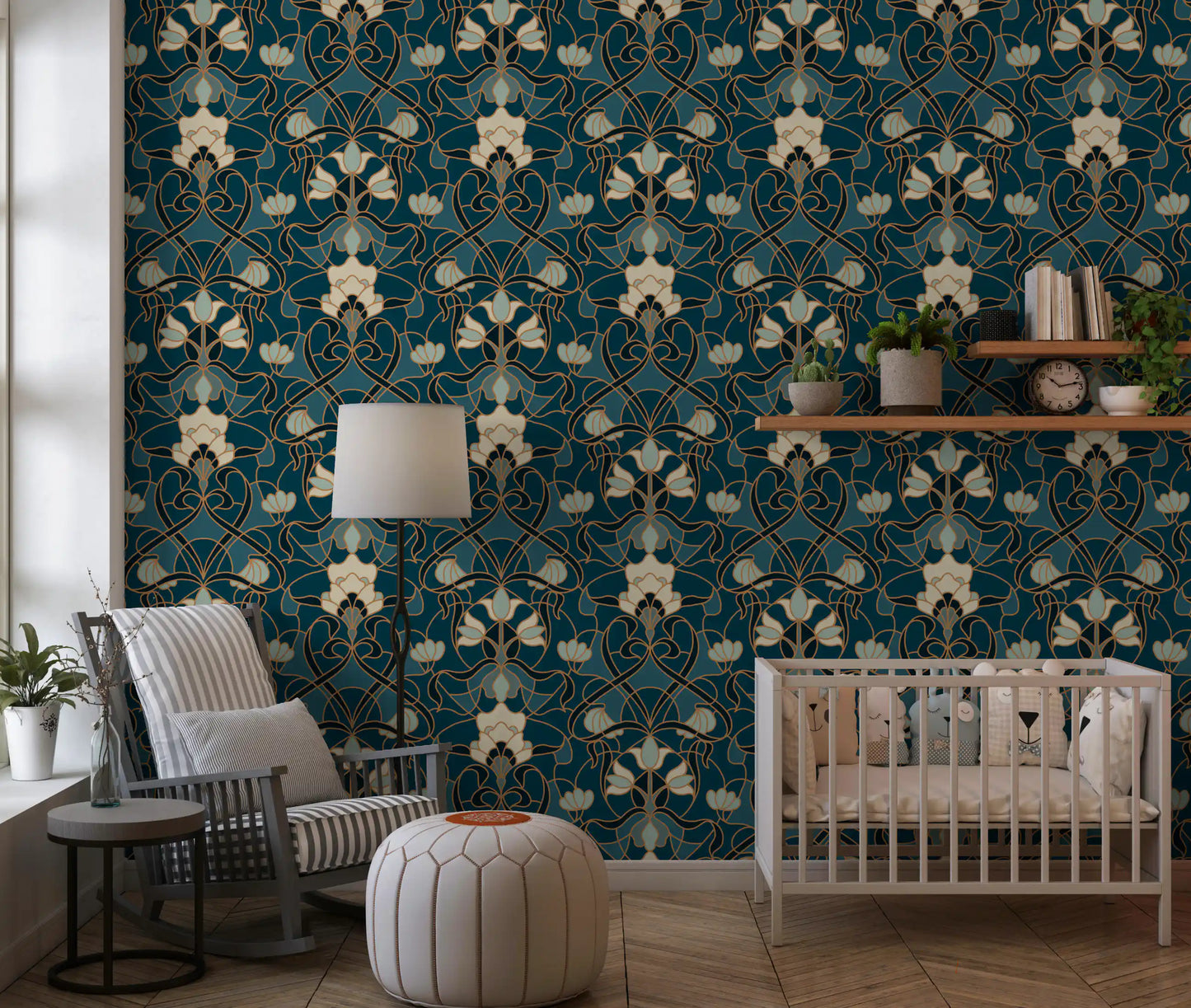 Heritage Botanical Scrollwork Wallpaper⁠