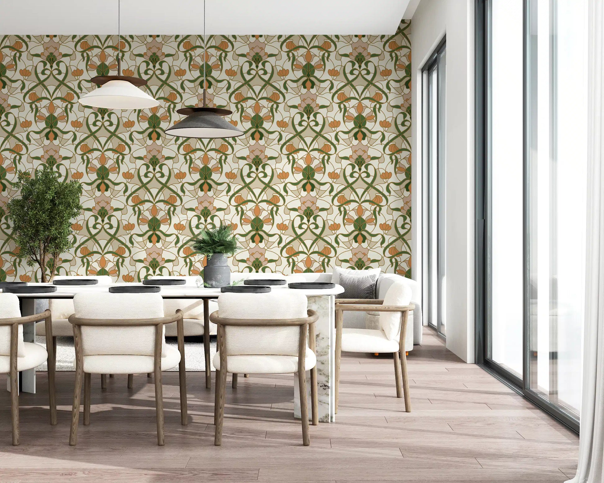 Art Nouveau Floral Interlace Wallpaper⁠