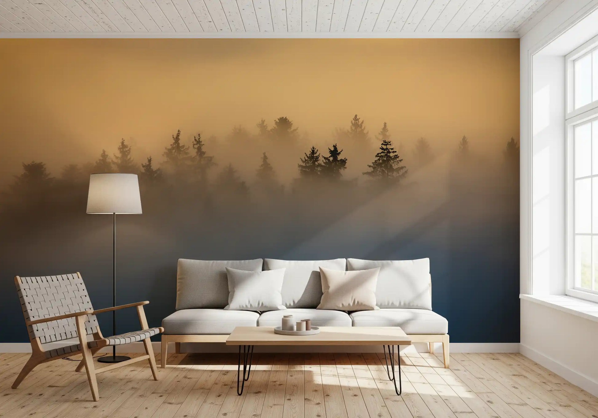 Golden Haze Pine Tree Landscape Wall Mural