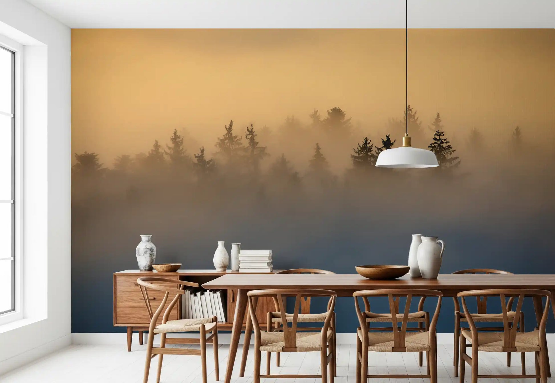 Golden Haze Pine Tree Landscape Wall Mural