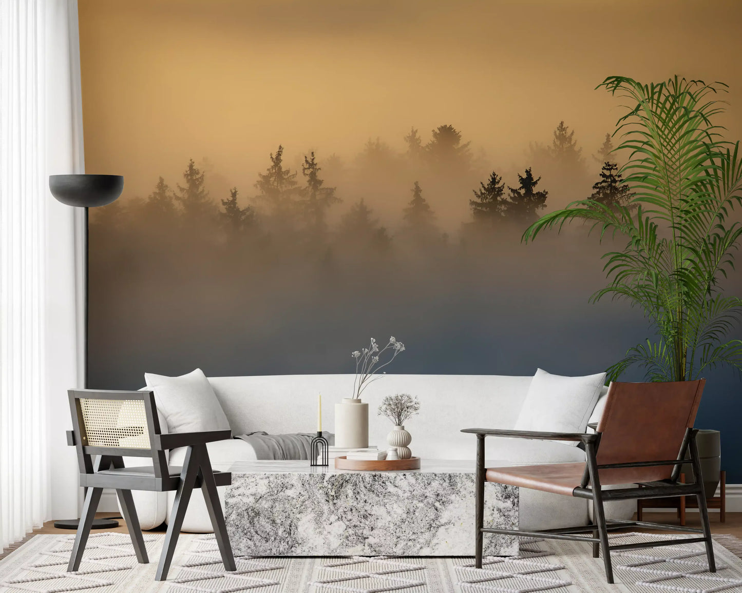 Golden Haze Pine Tree Landscape Wall Mural