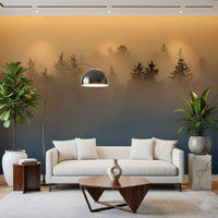 Golden Haze Pine Tree Landscape Wall Mural
