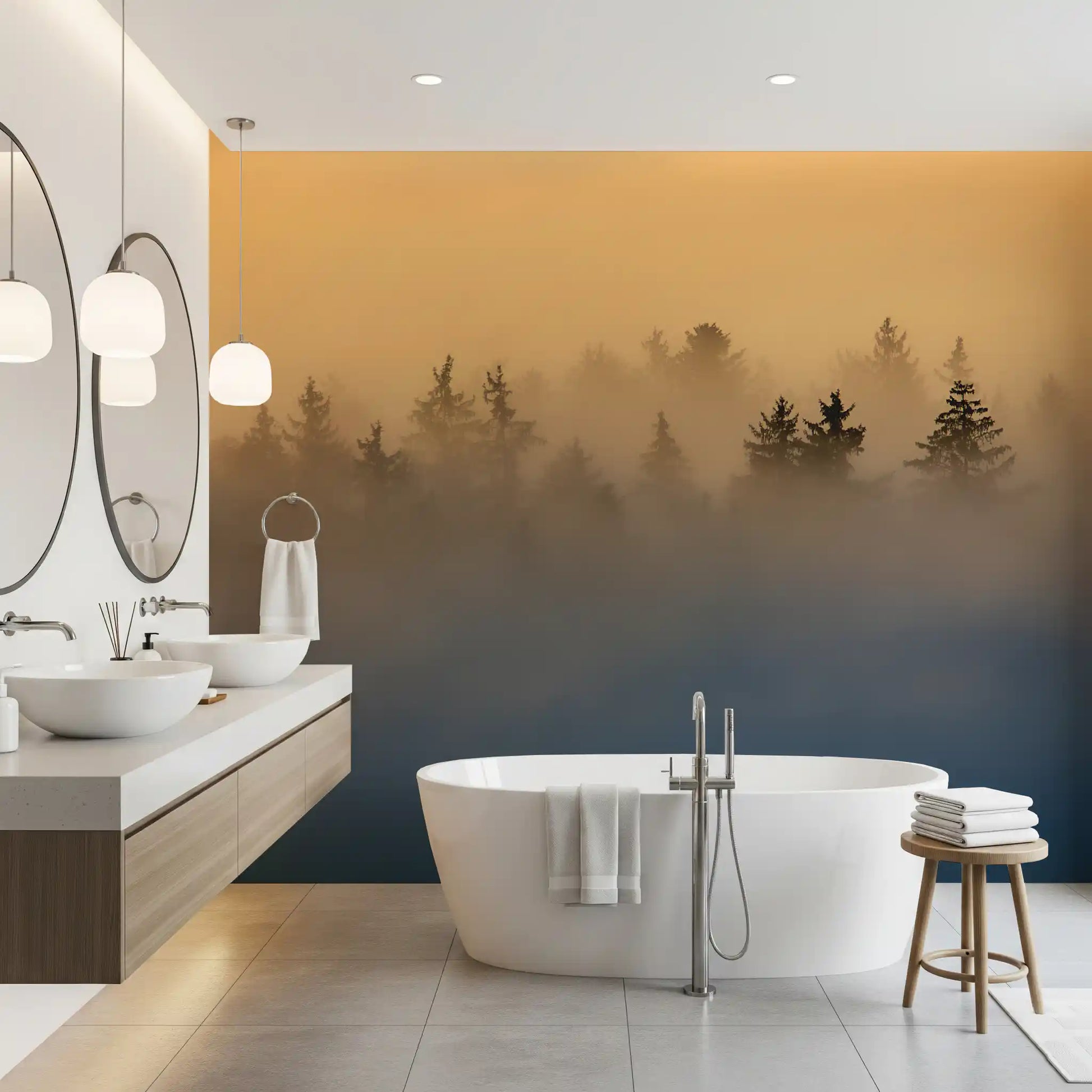 Golden Haze Pine Tree Landscape Wall Mural