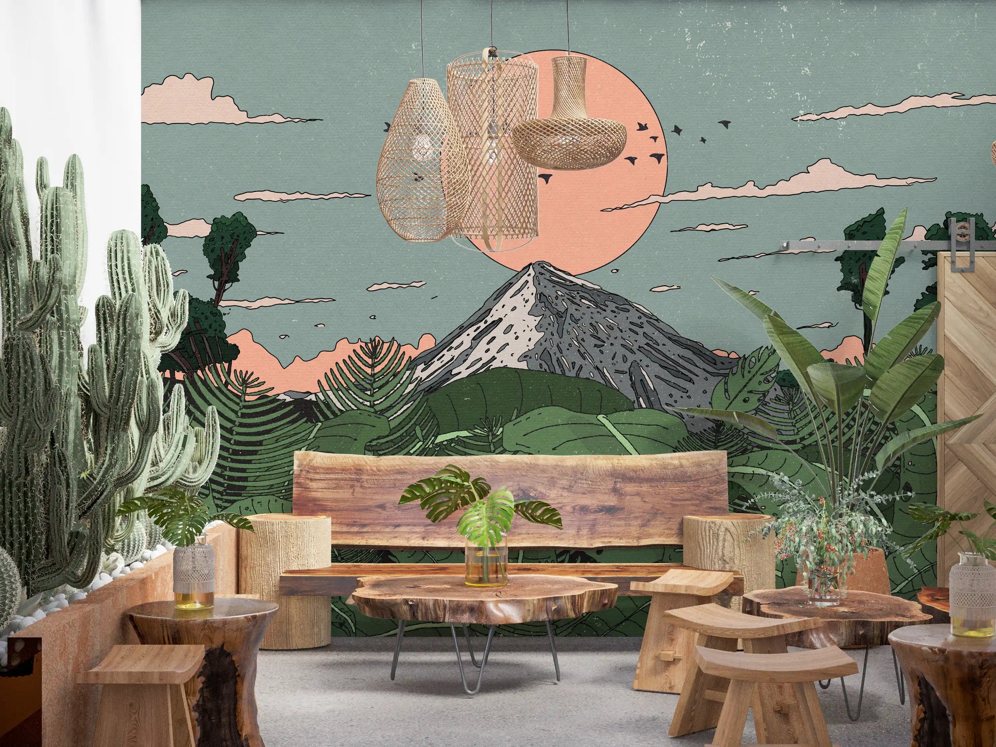 Jungle Horizon Sunset View Wall Mural