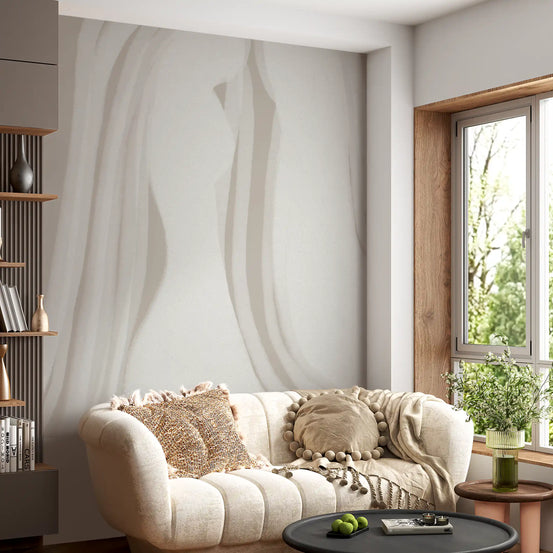 Flowing brushstroke mural on a living room feature wall GD11289