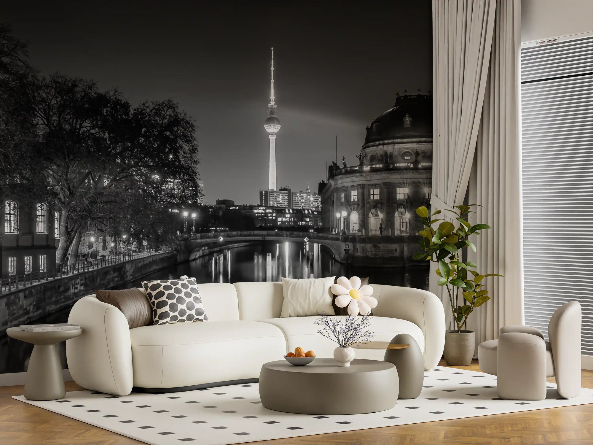 Berlin metropolitan night view wall mural in black and white for living room GD11291