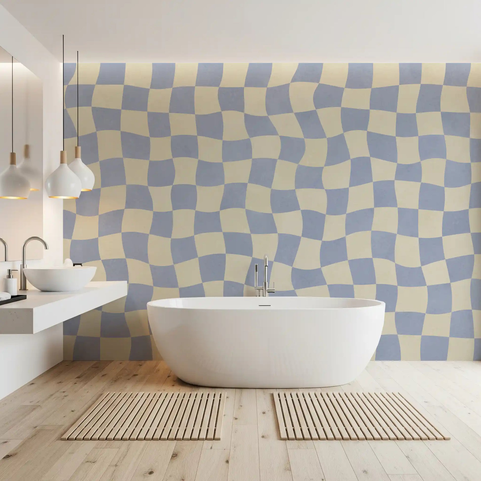 Wavy Checked Soft Blue Grid Wall Mural