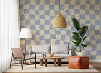 Wavy Checked Soft Blue Grid Wall Mural