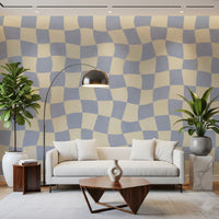 Wavy Checked Soft Blue Grid Wall Mural