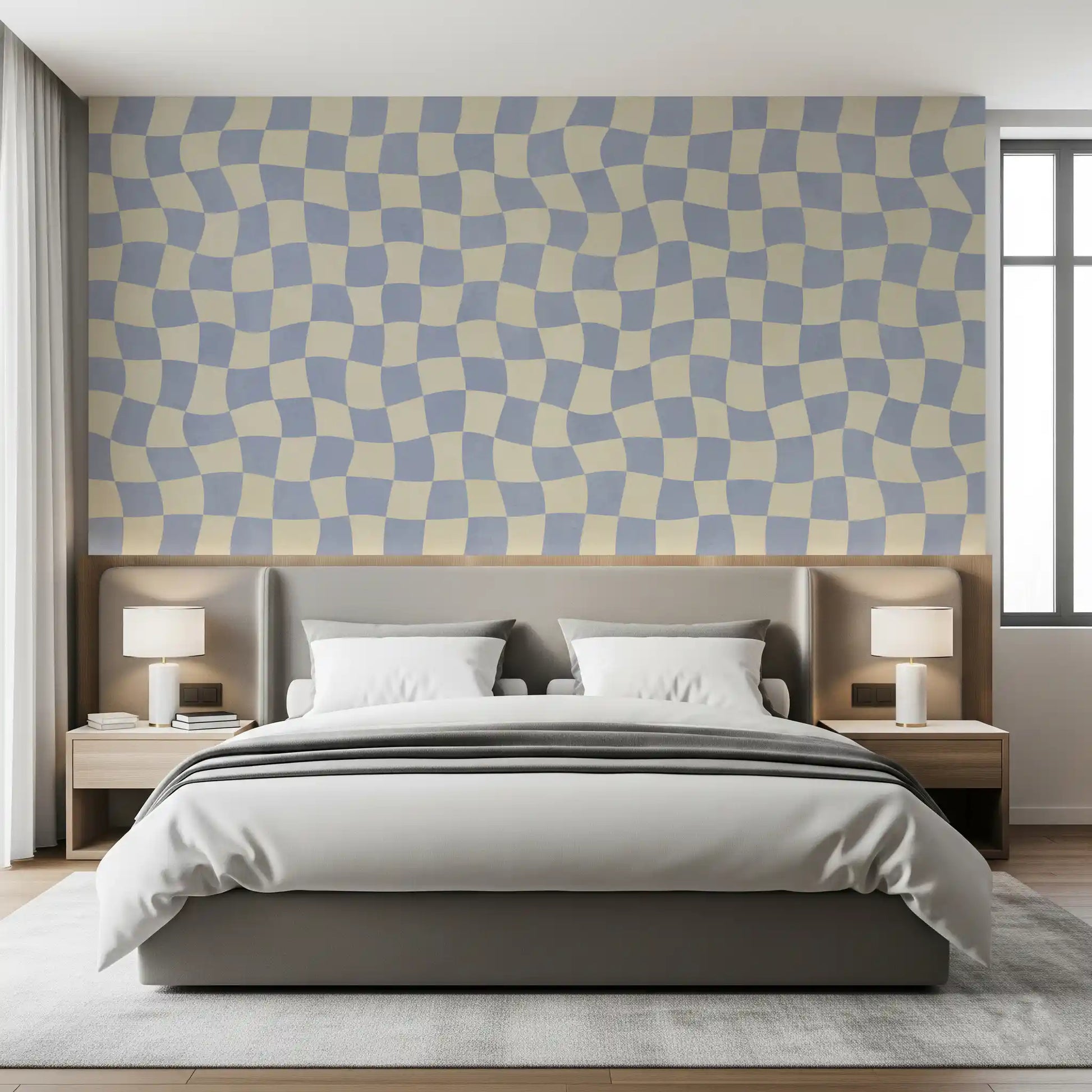 Wavy Checked Soft Blue Grid Wall Mural