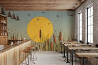 Golden Marshlands and Swallows Wall Mural