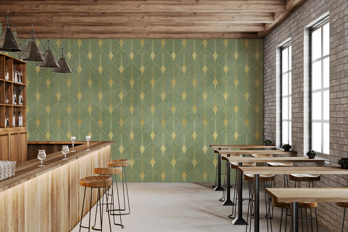 Sage and Gold Art Deco Fan Wall Mural
