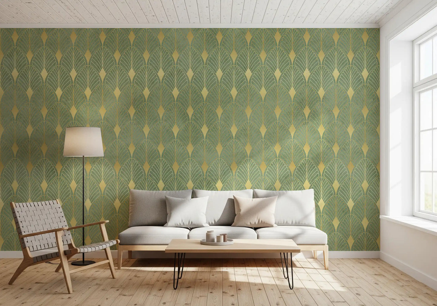 Sage and Gold Art Deco Fan Wall Mural
