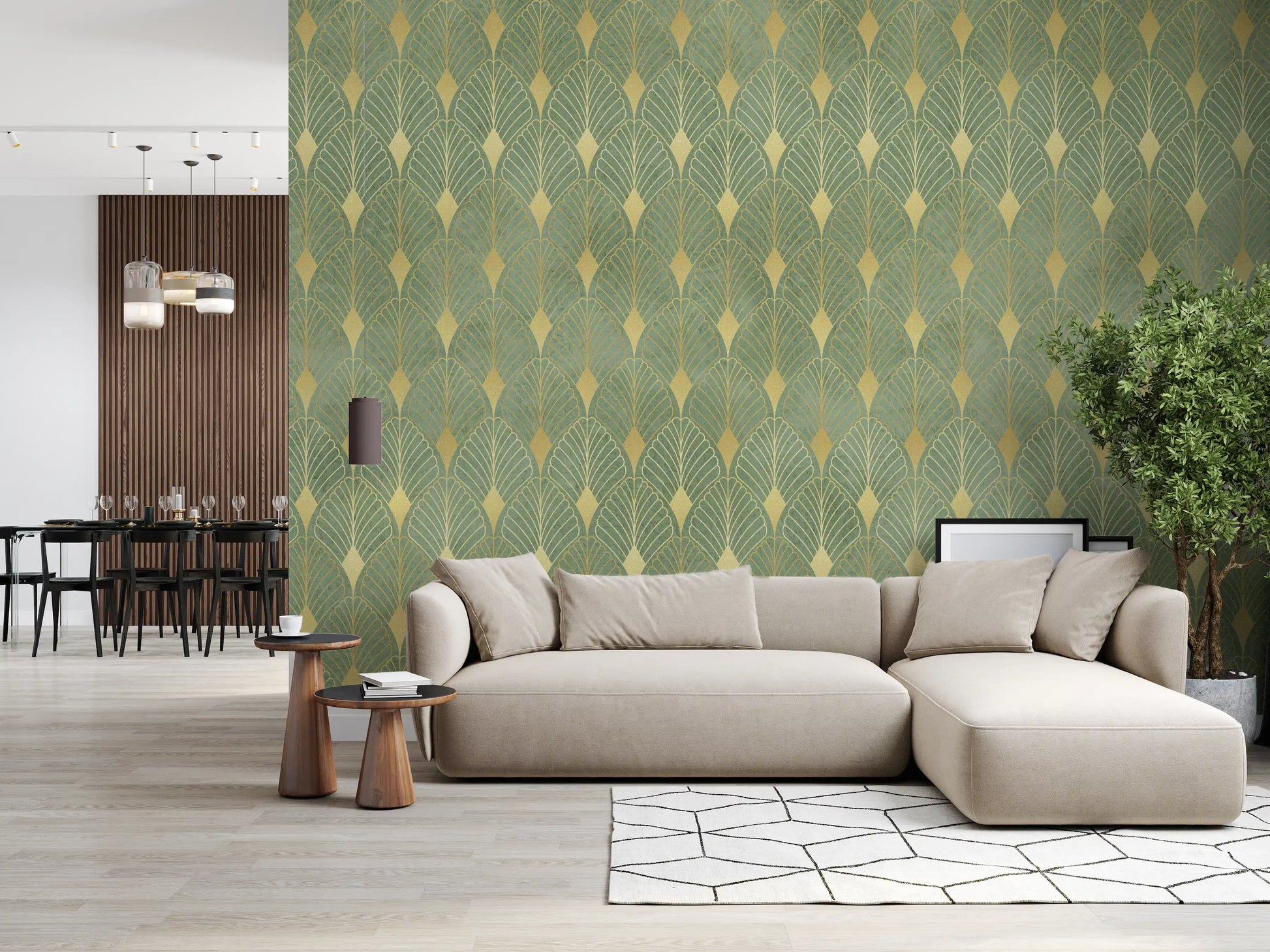 Sage and Gold Art Deco Fan Wall Mural