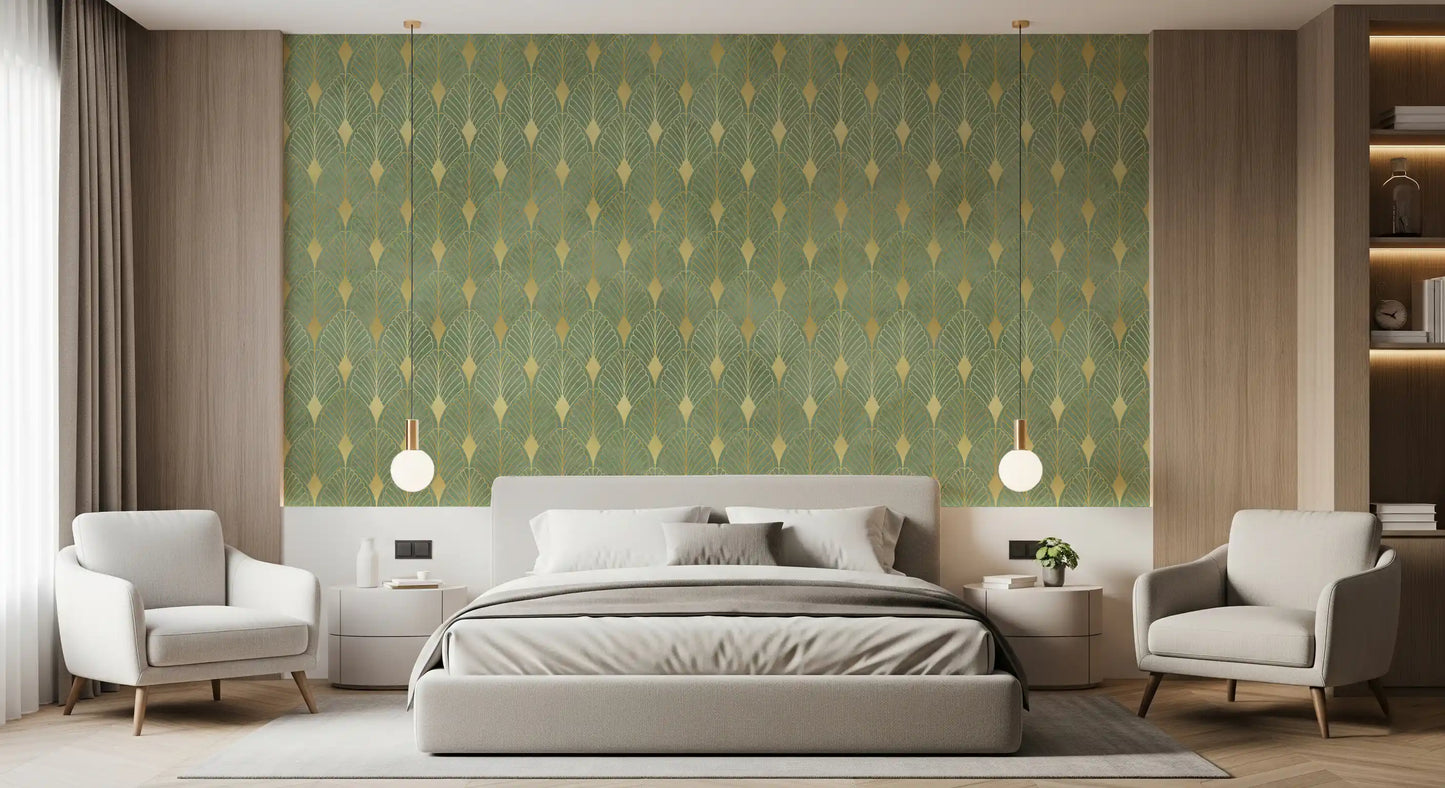 Sage and Gold Art Deco Fan Wall Mural