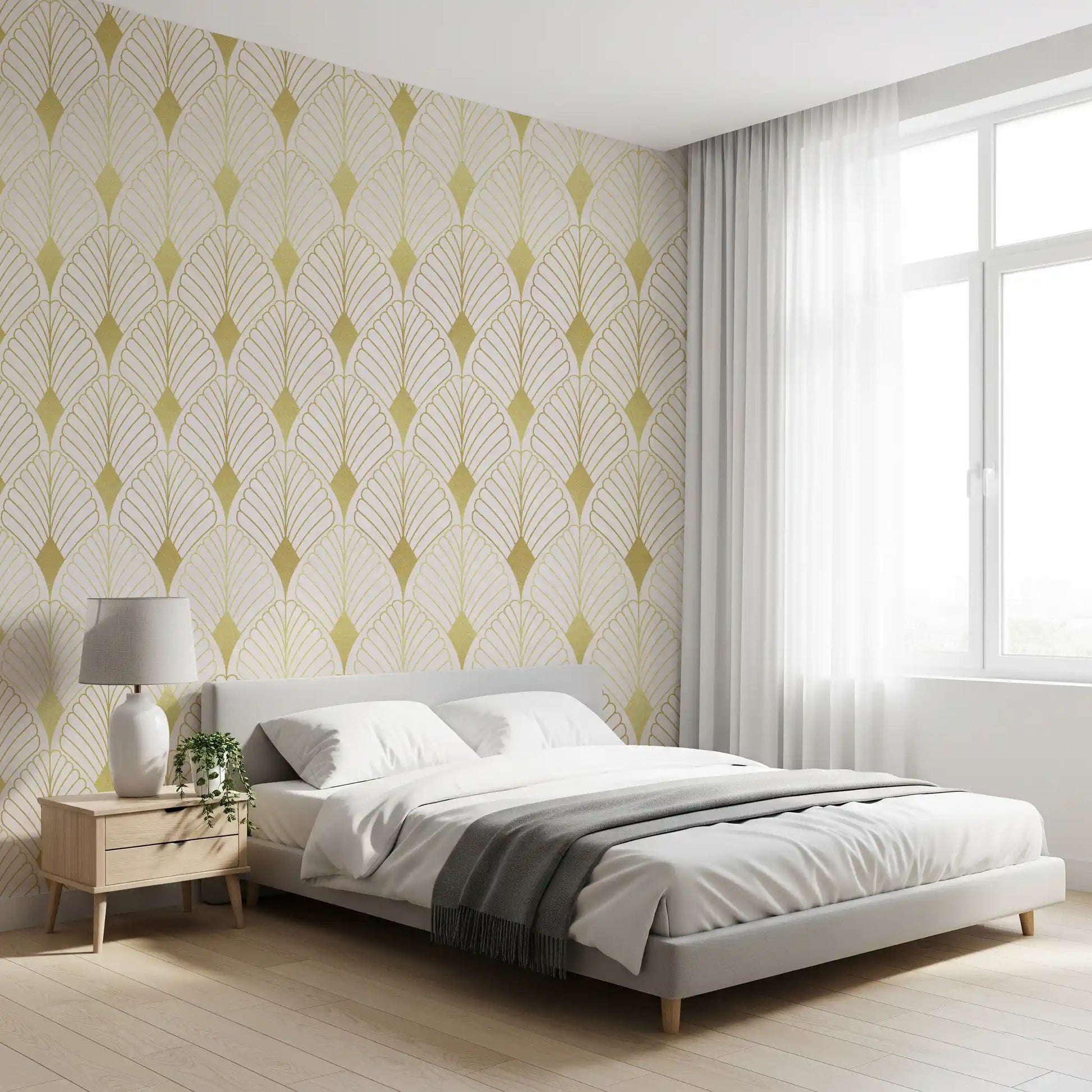 Golden Art Deco Fan Motif Wall Mural
