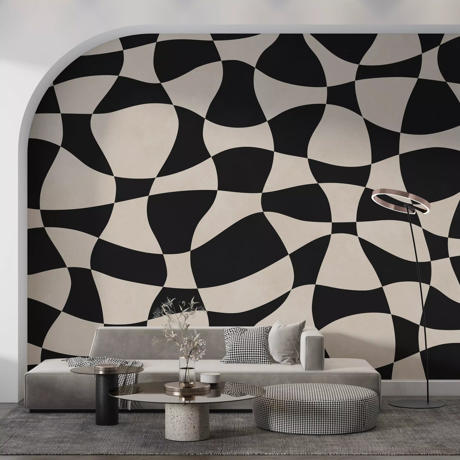 Wavy Monochrome Geometry Wall Mural
