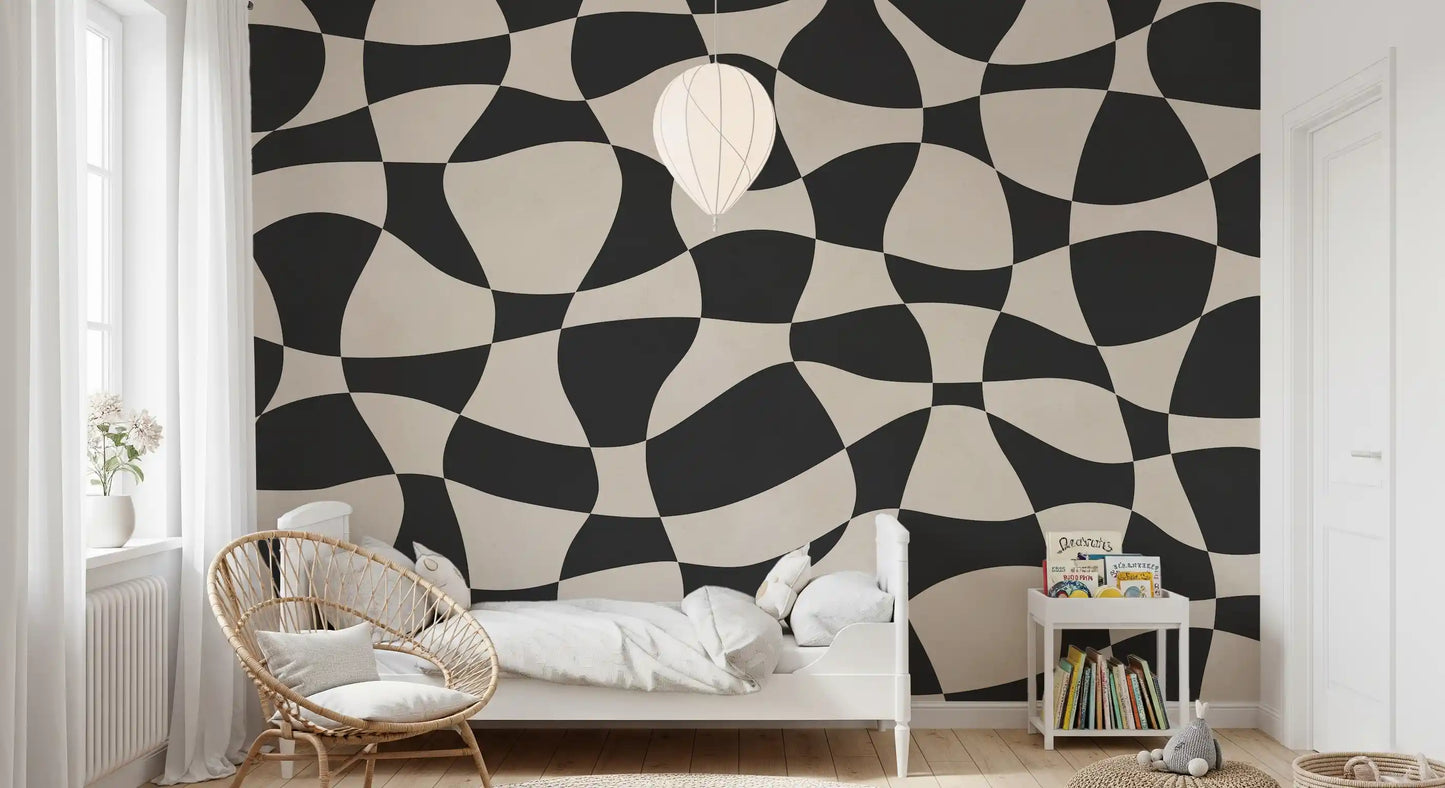 Wavy Monochrome Geometry Wall Mural