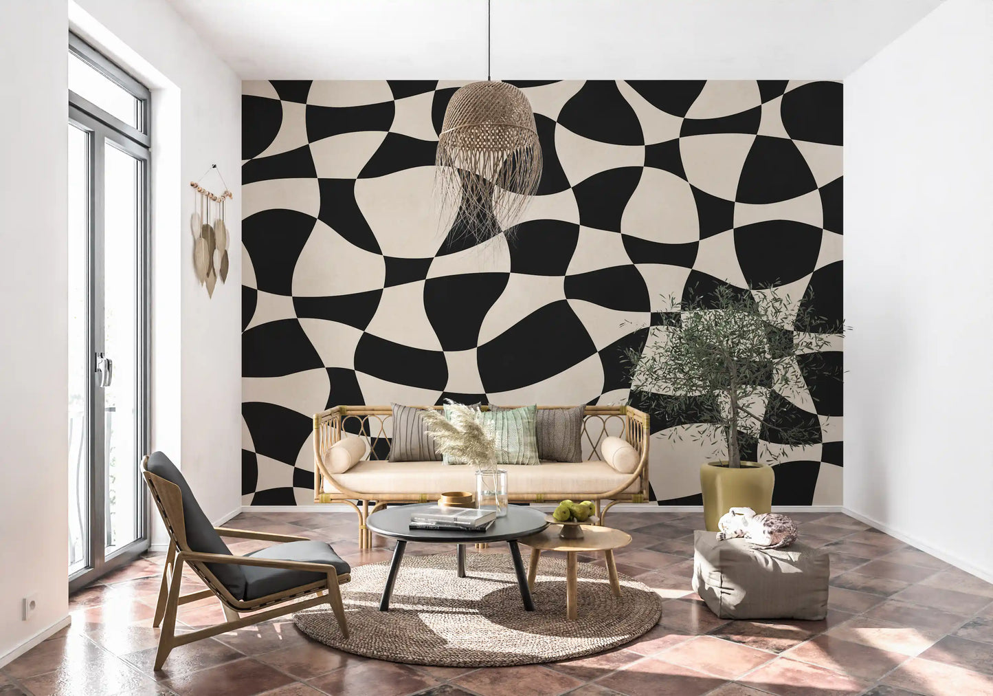 Wavy Monochrome Geometry Wall Mural