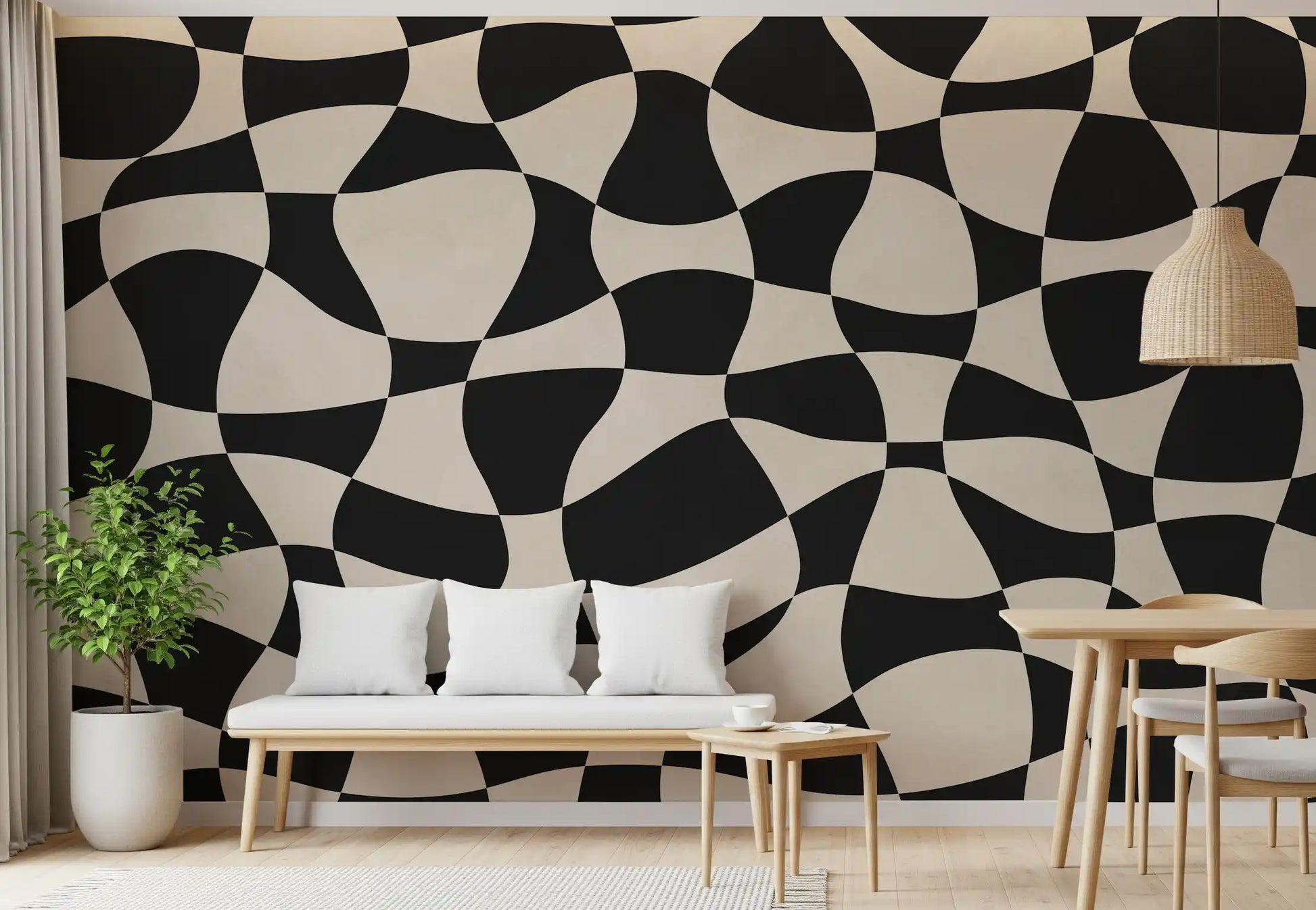 Wavy Monochrome Geometry Wall Mural