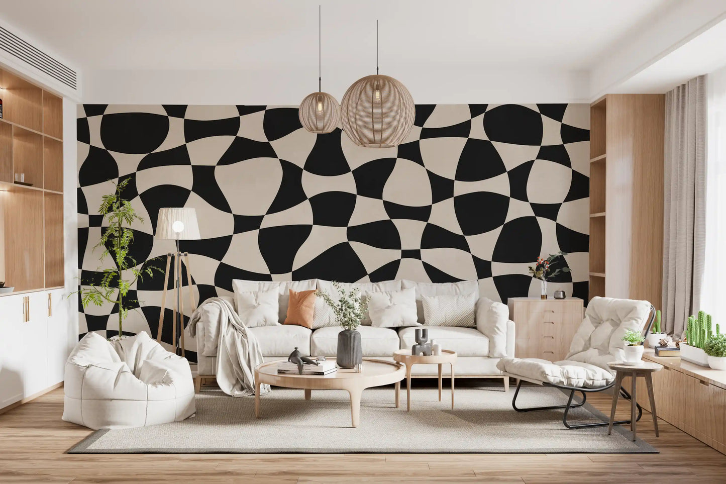 Wavy Monochrome Geometry Wall Mural