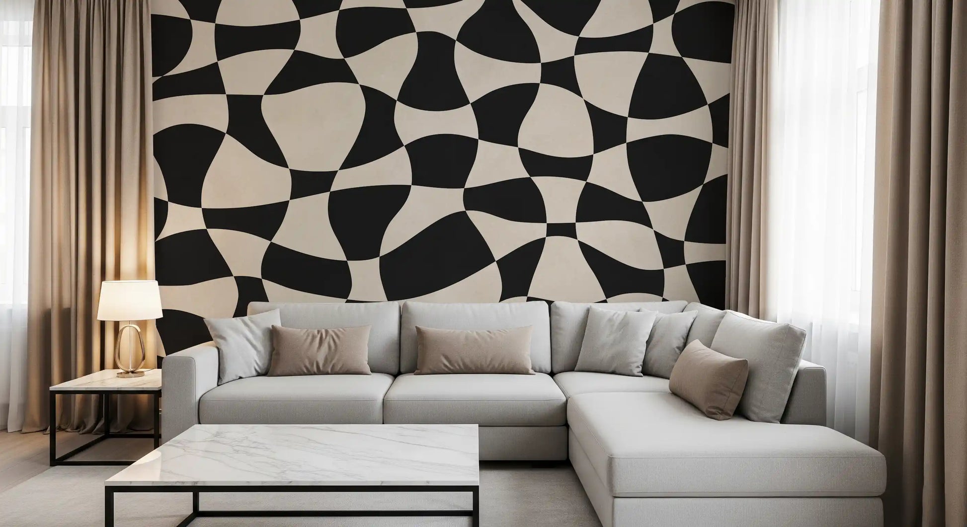 Wavy Monochrome Geometry Wall Mural