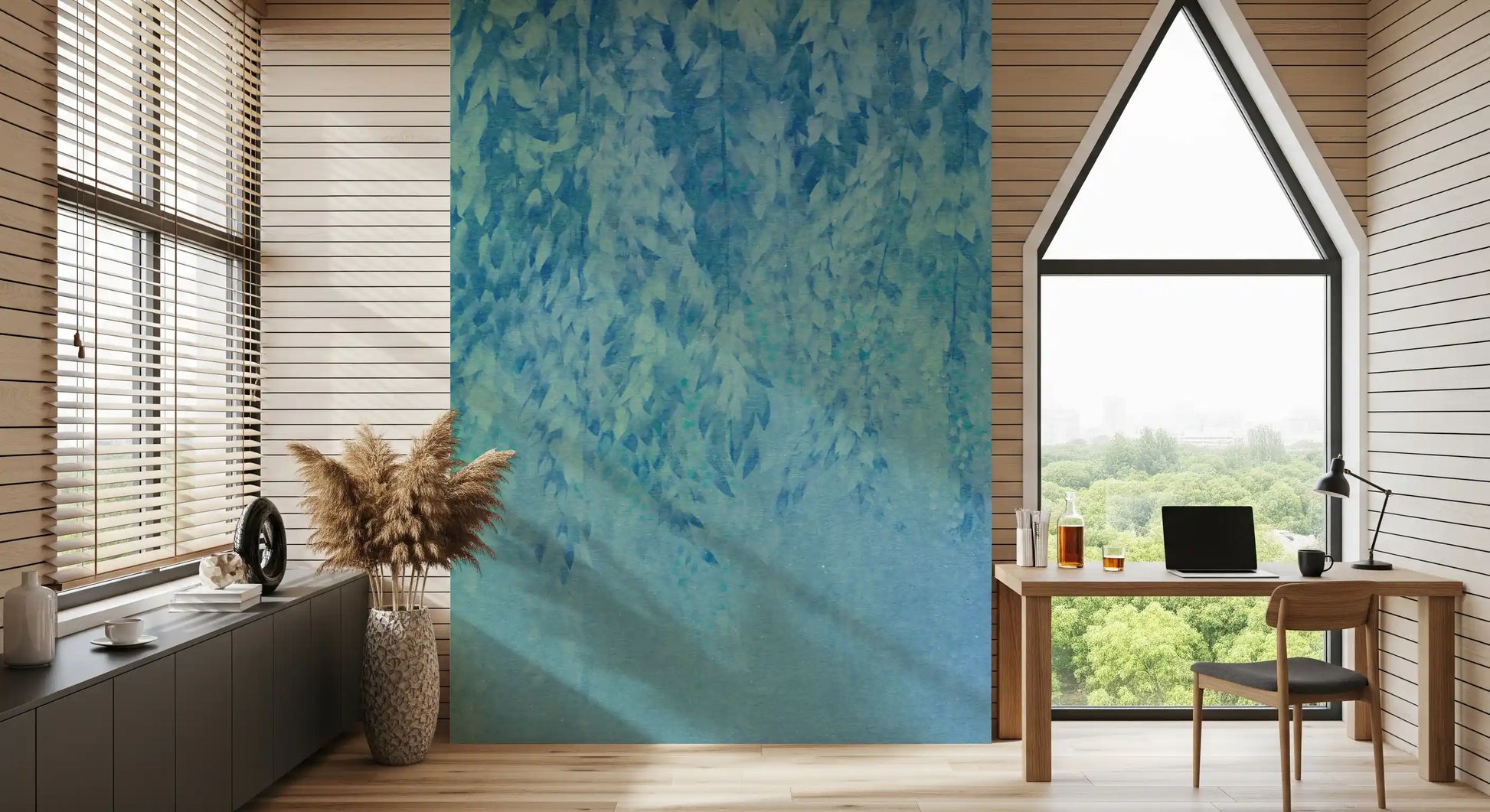 Ethereal Cascading Leaves in Soft Blue Wall Mural