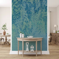 Ethereal Cascading Leaves in Soft Blue Wall Mural