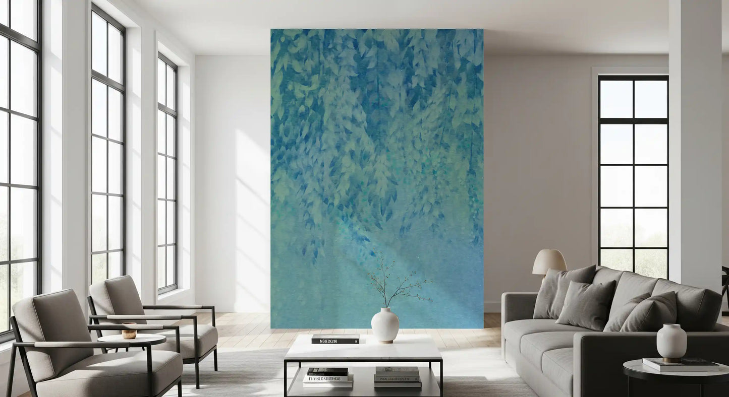 Ethereal Cascading Leaves in Soft Blue Wall Mural